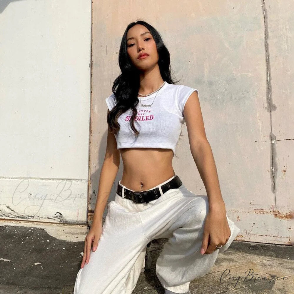 A Little Bit Spoiled Graceful White Graphic Crop Top