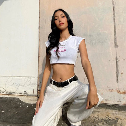A Little Bit Spoiled Graceful White Graphic Crop Top
