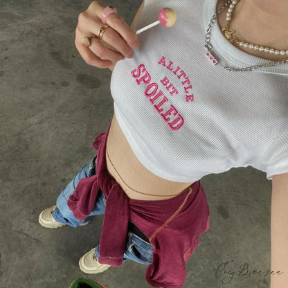 A Little Bit Spoiled Graceful White Graphic Crop Top S