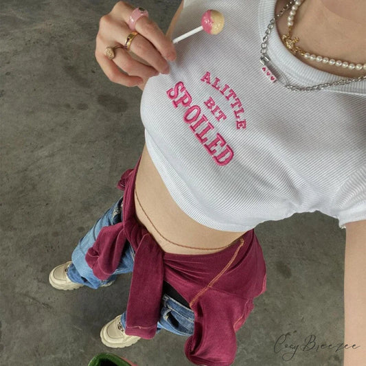 A Little Bit Spoiled Graceful White Graphic Crop Top S