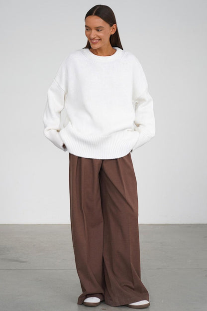 Solid Knit Crew Neck Sweater