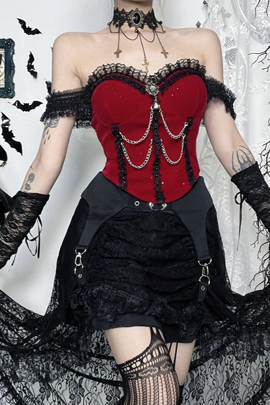 Red Shimmer Off Shoulder Bustier Corset