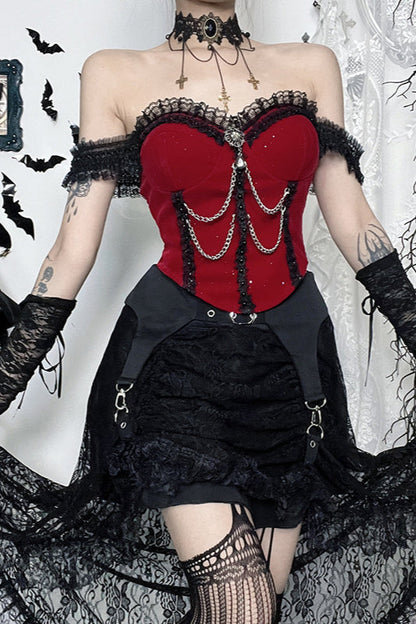 Red Shimmer Off Shoulder Bustier Corset