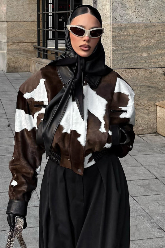 Black and White Leather Moto Jacket