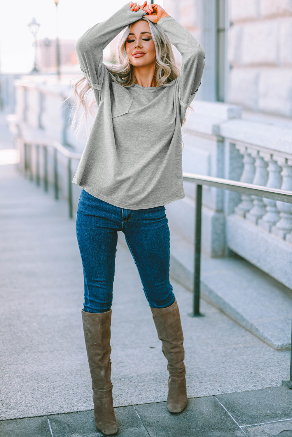 with - Arm Oversized Top Pockets Drop Gray