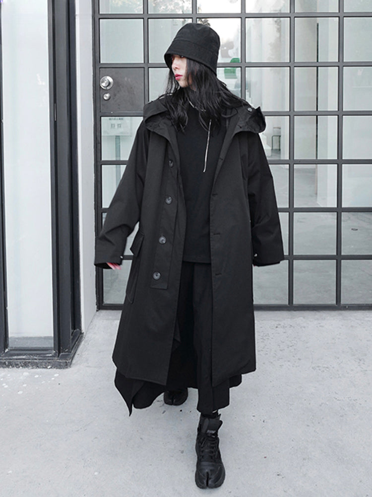 Spring Autumn Long Oversized Black Hood Dark Aesthetic Luxury Designer 2024 Stylish Coat