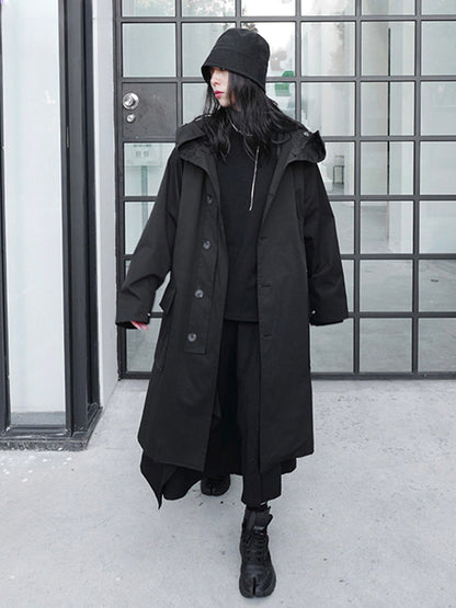 Spring Autumn Long Oversized Black Hood Dark Aesthetic Luxury Designer 2024 Stylish Coat