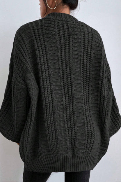 V-Neck Vintage Cable Knit Balloon Sleeve Cardigan