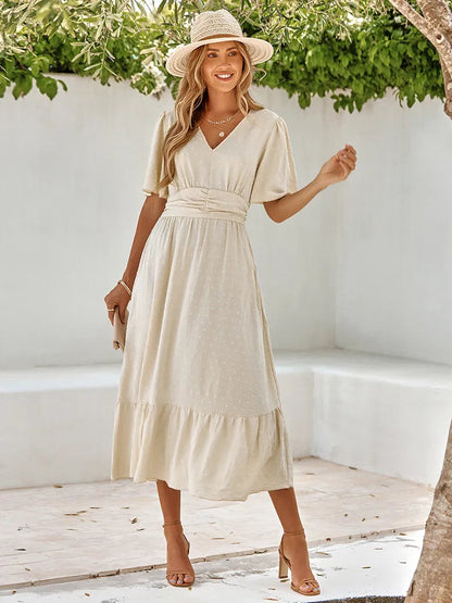 Swiss Dot V-Neck Maxi Dress