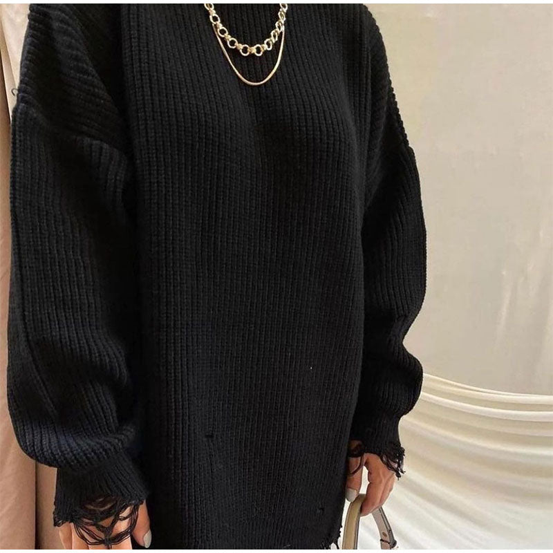 Cindy Ripped Crew Neck Long Sleeve Women Knit Sweater