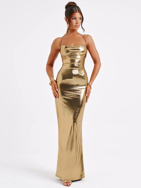 Tina Satin Backless Sexy Maxi Dress