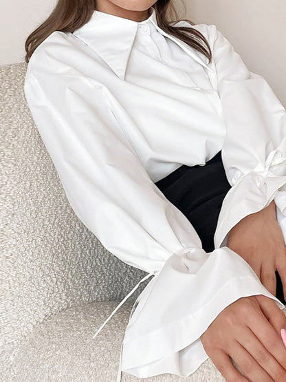 Bow Tie Long Sleeve White Blouse