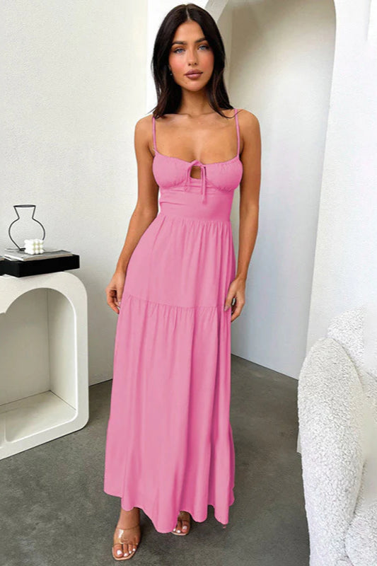 Backless Cami A-Line Dress with Waist Tie Party Dress