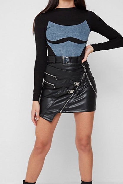 Asymmetrical Slim Fit Leather Skirt