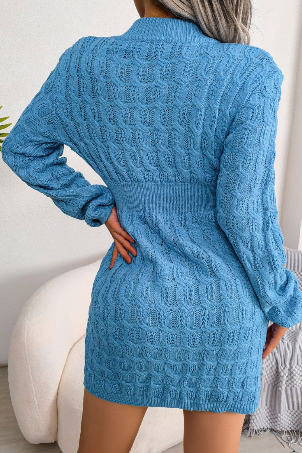 Cable-Knit Long Sleeve Mini Sweater Dress