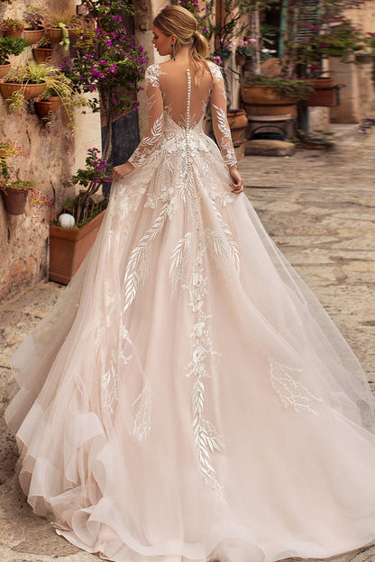 Abernathy Illusion Lace Trendy A-line Tulle Wedding Dress