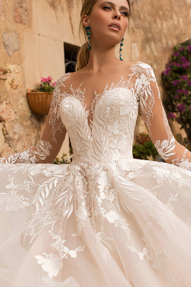 Abernathy Illusion Lace Trendy A-line Tulle Wedding Dress