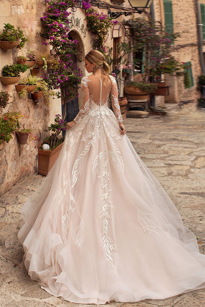 Abernathy Illusion Lace Trendy A-line Tulle Wedding Dress