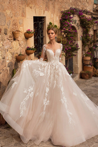 Abernathy Illusion Lace Trendy A-line Tulle Wedding Dress