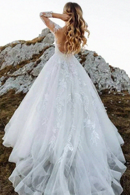 Abernathy Illusion Lace Trendy A-line Tulle Wedding Dress