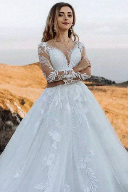 Abernathy Illusion Lace Trendy A-line Tulle Wedding Dress