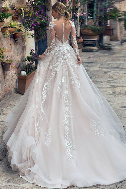 Abernathy Illusion Lace Trendy A-line Tulle Wedding Dress