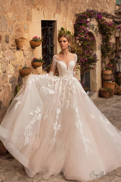 Abernathy Illusion Lace Trendy A-line Tulle Wedding Dress