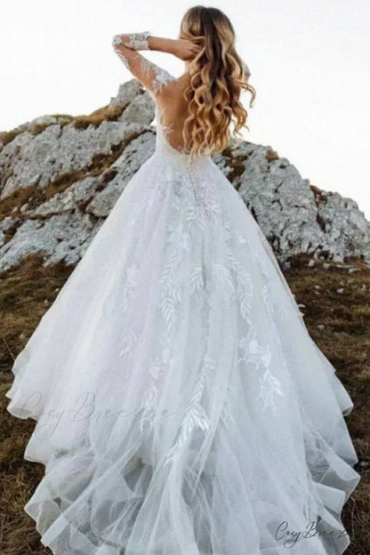 Abernathy Illusion Lace Trendy A-line Tulle Wedding Dress