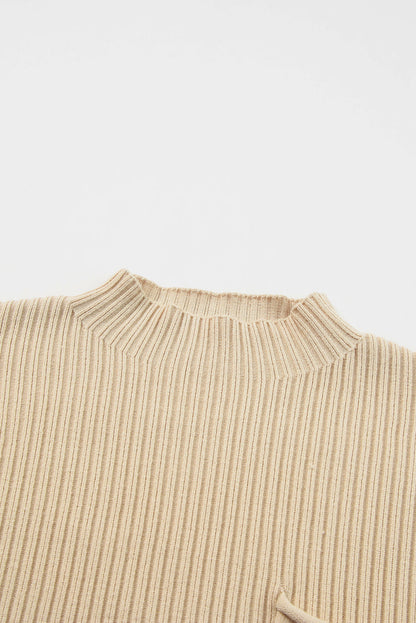 Arm Oatmeal Brief Knit Patch Ribbed with Sweater Pocket