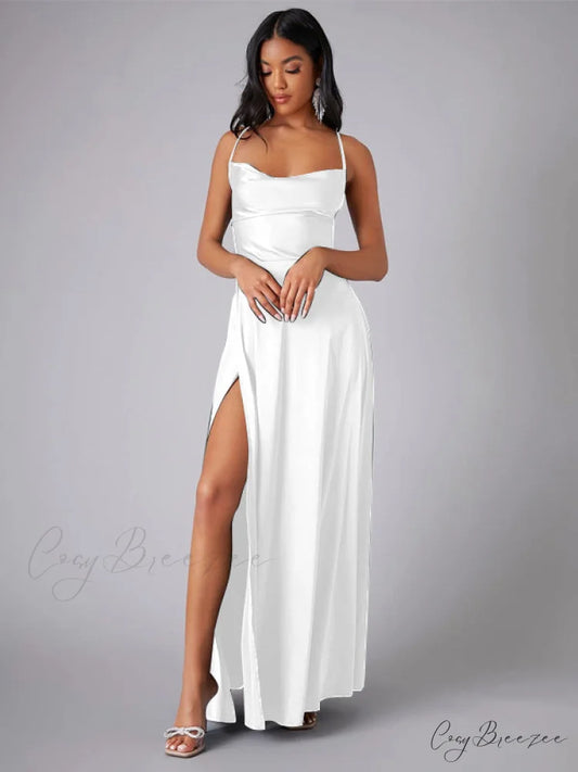 Abigail Ruched Stylish Satin Mermaid Dress White / S