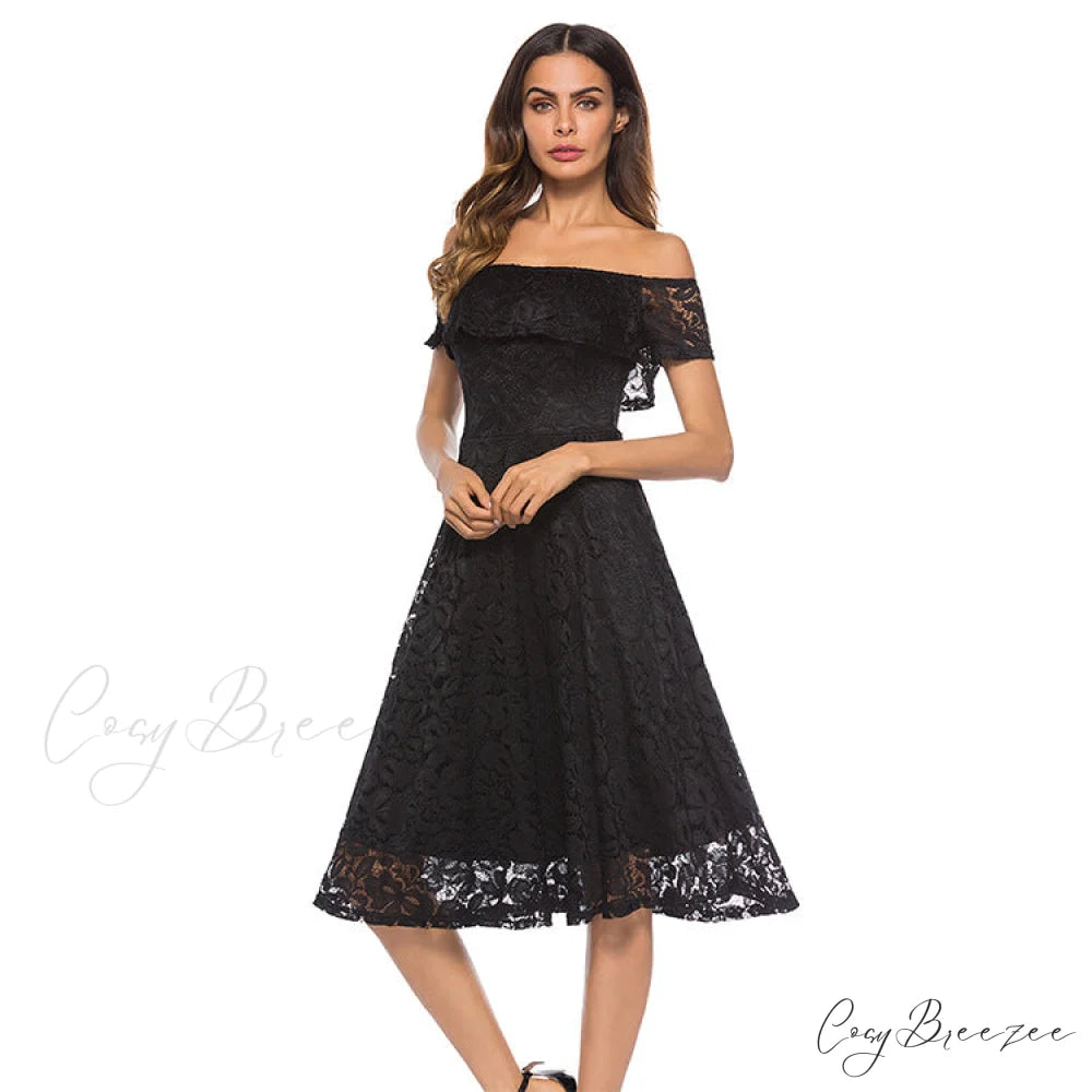 Abigail Scalloped Stylish Lace Formal Dress BLACK / S