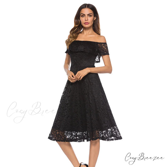 Abigail Scalloped Stylish Lace Formal Dress BLACK / S