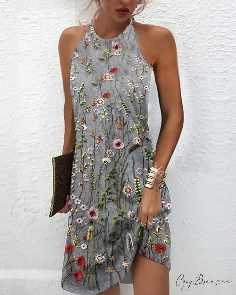 Above Knee Dress - Print Gray / S