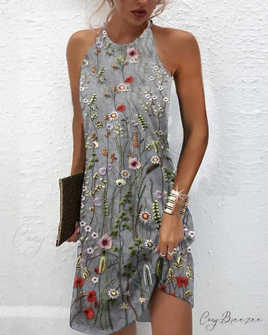 Above Knee Dress - Print Gray / S