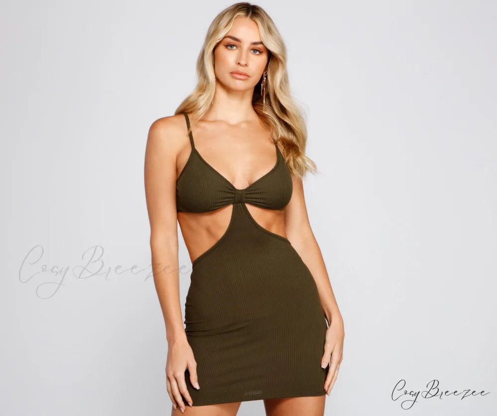 Absolute Bombshell Stylish Cutout Mini Dress OLIVE / XS