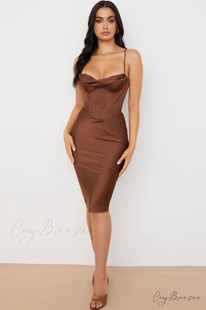 Absolute Elegance Satin Charming Corset Midi Dress