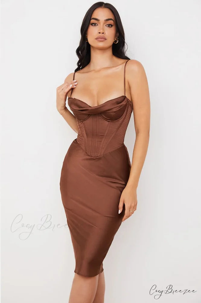 Absolute Elegance Satin Charming Corset Midi Dress