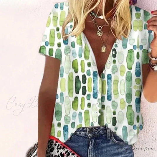 Abstract Design Blouse Green / S