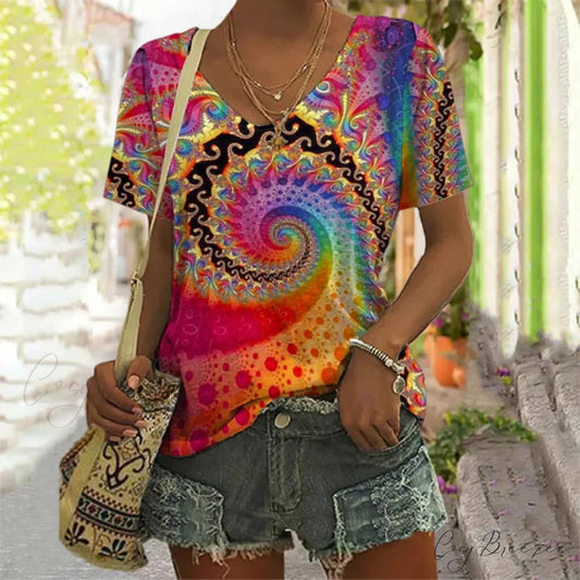 Abstract Design Spiral T-Shirt Multicolor / S