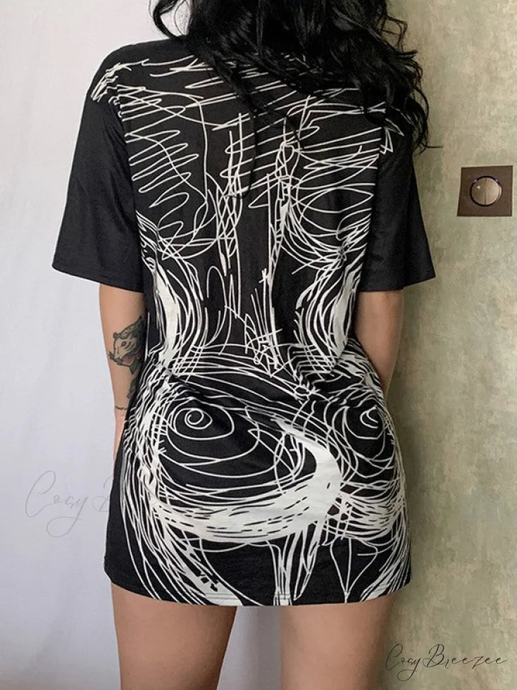 Abstract Face Print Trendy Long Sleeve Blouse