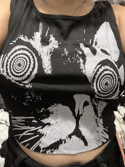 Abstract Line Graceful Printed Tank Top Black / S