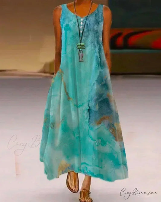 Abstract Print Maxi Dress Cyan / S