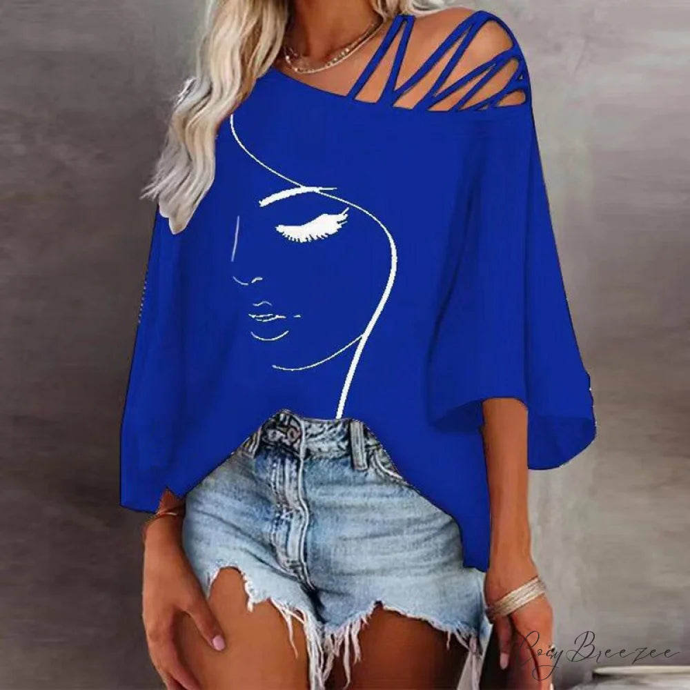 Abstract Skew Women Bandage Design and Blouse Neckline with Tee Detail 02 Blue / S