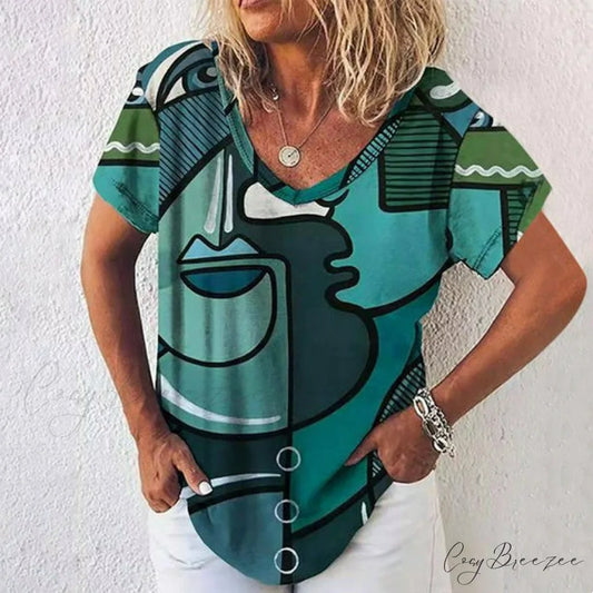 Abstract T-Shirt Casual with Print Green / S