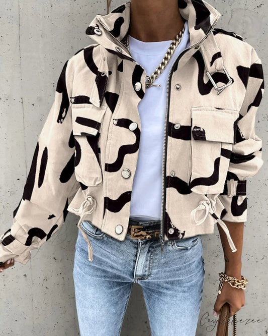 Abstract Zip-Up Coat Beige / S