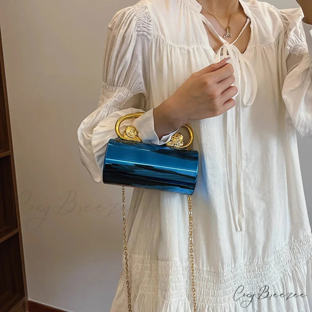 Acrylic Cylinder Crossbody Evening Clutch Bag Blue clutchbag-250126