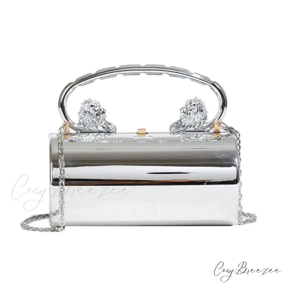 Acrylic Cylinder Crossbody Evening Clutch Bag Silver clutchbag-250126