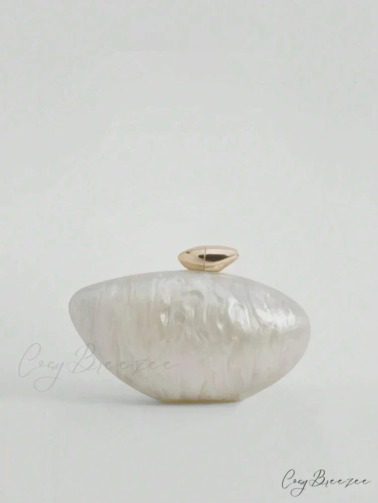 Acrylic Egg Shaped Designer Evening Party Handbag Pearl Shell Purse Beige clutchbag-250126