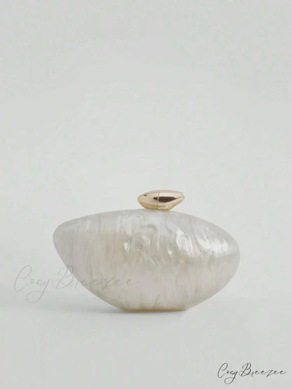 Acrylic Egg Shaped Designer Evening Party Handbag Pearl Shell Purse Beige clutchbag-250126