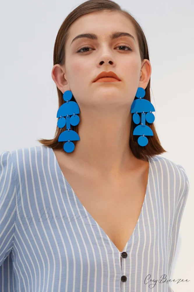 Acrylic Geometric Stylish Long Earrings Blue